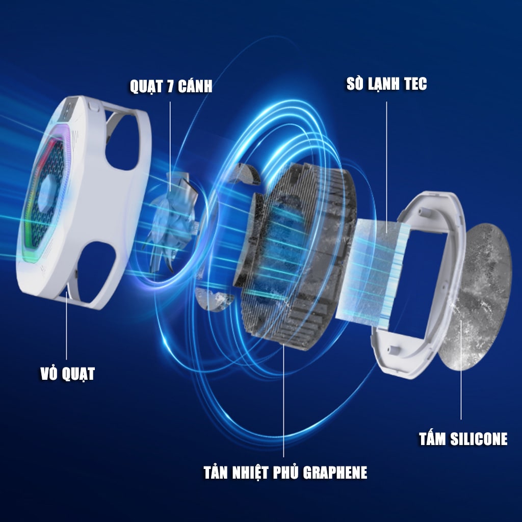 Quạt tản nhiệt điện thoại sò lạnh cao cấp Kiri TH12 kiểm soát nhiệt thông minh AI Led RGB làm lạnh không tụt FPS khi chơi game PUBG