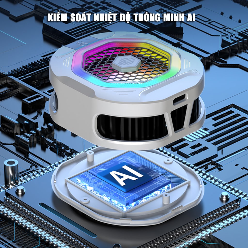 Quạt tản nhiệt điện thoại sò lạnh cao cấp Kiri TH12 kiểm soát nhiệt thông minh AI Led RGB làm lạnh không tụt FPS khi chơi game PUBG