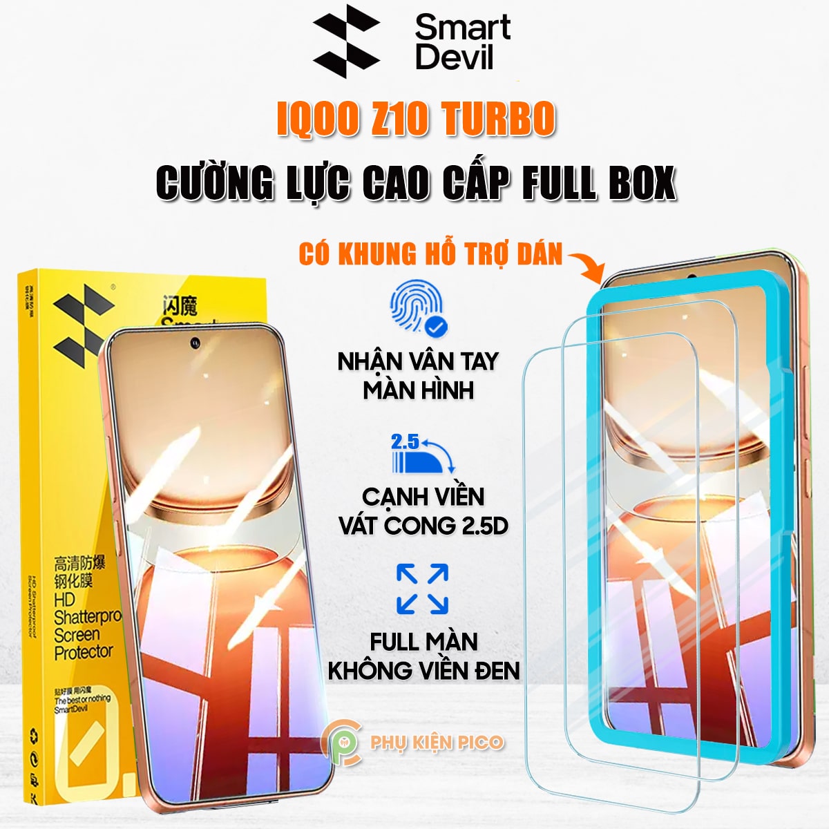 Kính cường lực Vivo iQOO Z10 Turbo trong suốt full màn hình chính hãng Smart Devil