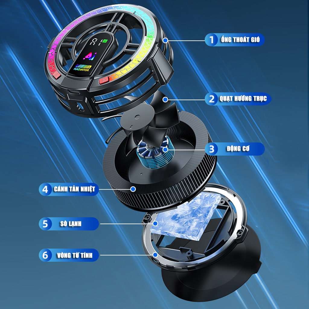 Quạt tản nhiệt ipad máy tính bảng sò lạnh TH06 Pro kiểm soát nhiệt độ thông minh AI công suất 24W