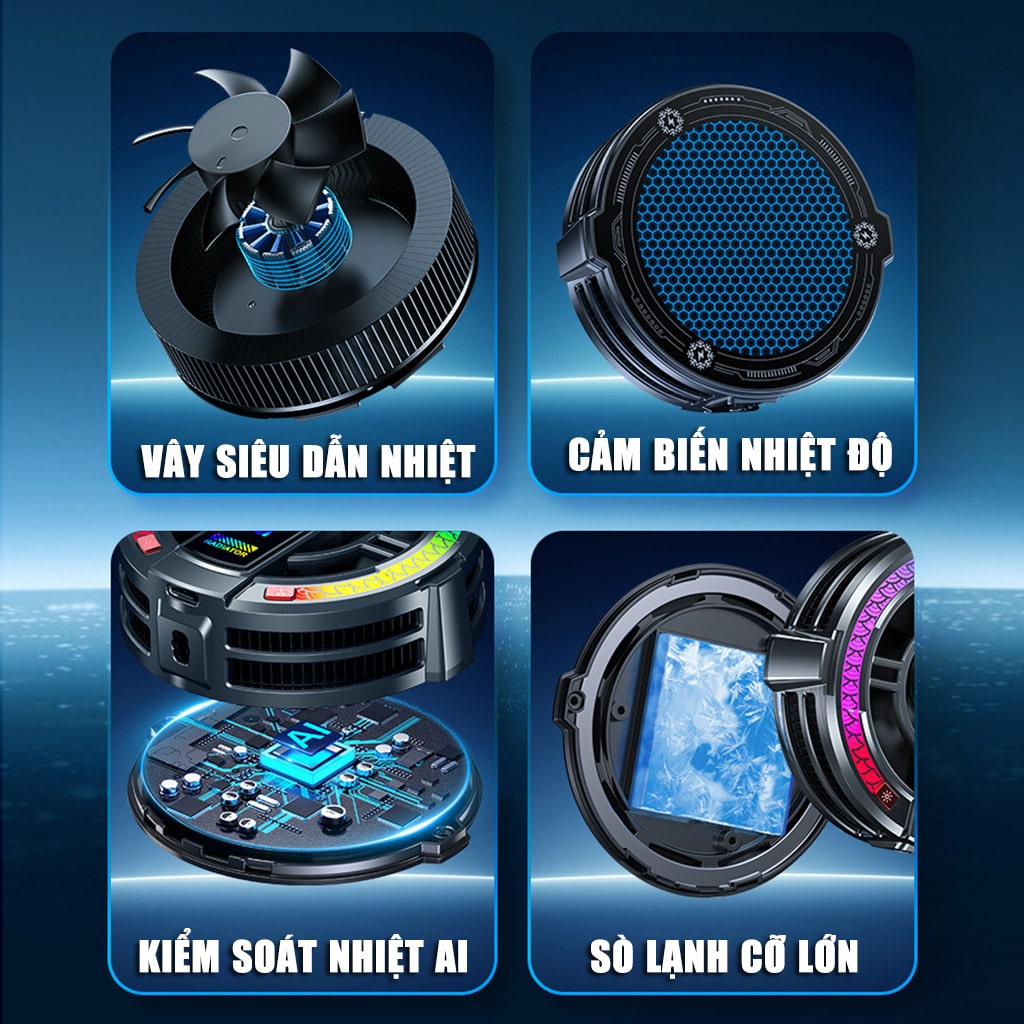 Quạt tản nhiệt ipad máy tính bảng sò lạnh TH06 Pro kiểm soát nhiệt độ thông minh AI công suất 24W