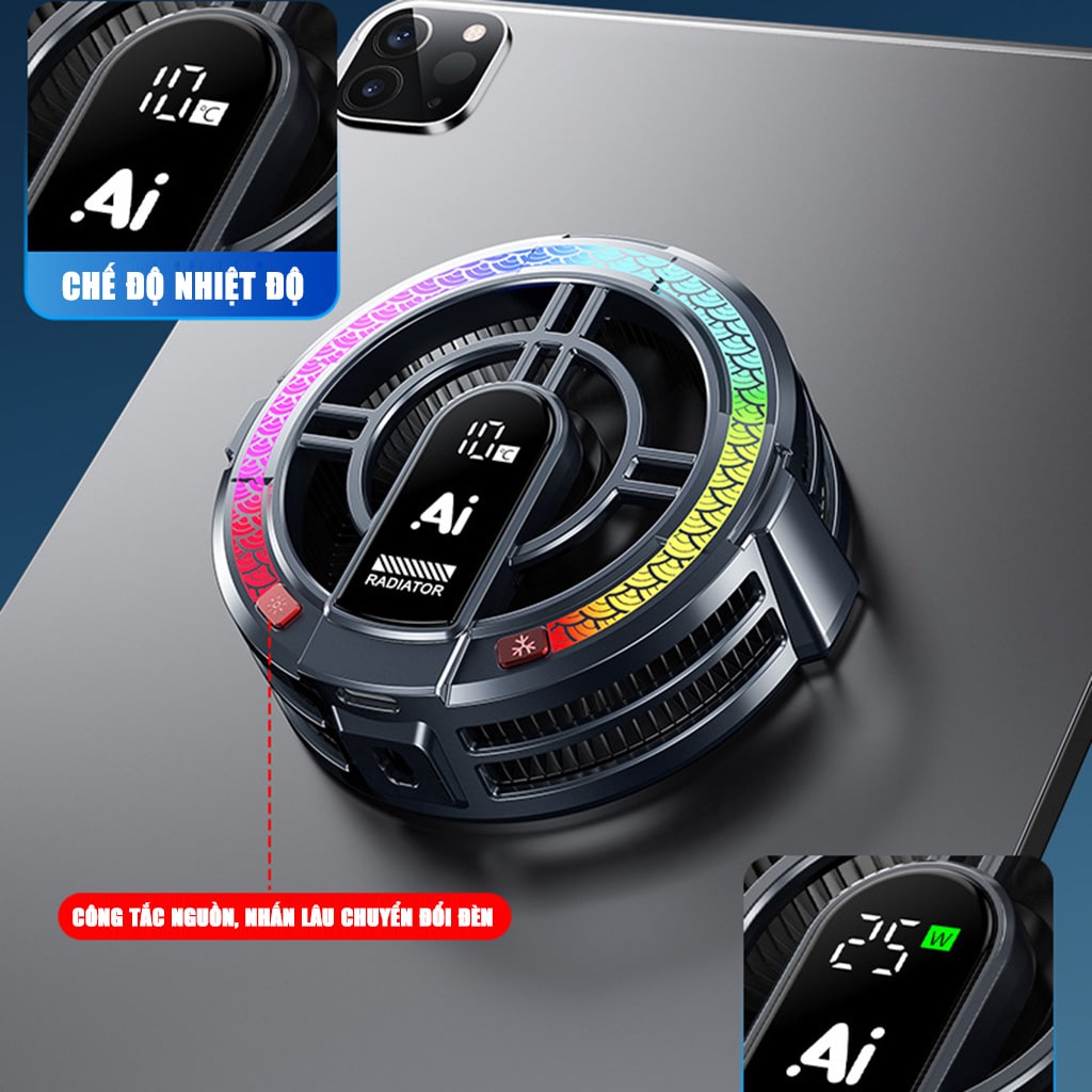 Quạt tản nhiệt ipad máy tính bảng sò lạnh TH06 Pro kiểm soát nhiệt độ thông minh AI công suất 24W