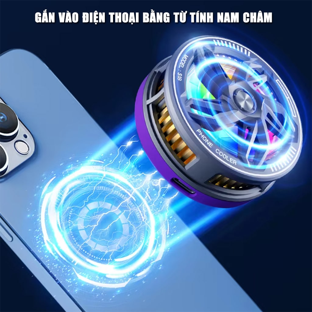Quạt tản nhiệt điện thoại sò lạnh từ tính S18X Pro màu trắng Led Gaming hỗ trợ tăng FPS Game Mobile Liên Quân Pubg FF