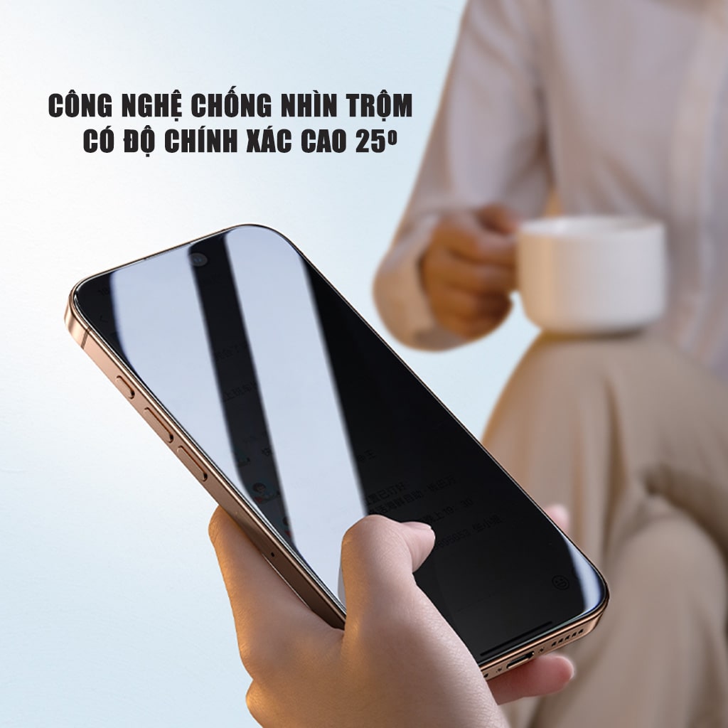 Kính cường lực chống nhìn trộm Iphone 15 Pro Max full màn hình khung tự dán chính hãng Smart Devil