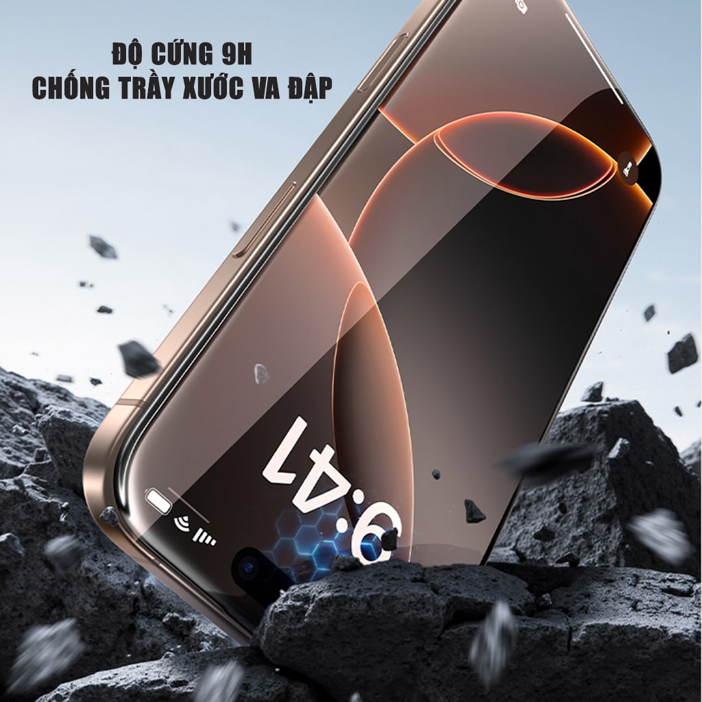 Kính cường lực chống nhìn trộm Iphone 15 Pro Max full màn hình khung tự dán chính hãng Smart Devil