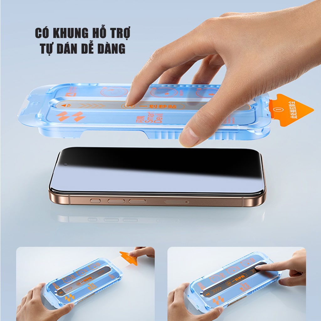 Kính cường lực chống nhìn trộm Iphone 15 Pro Max full màn hình khung tự dán chính hãng Smart Devil