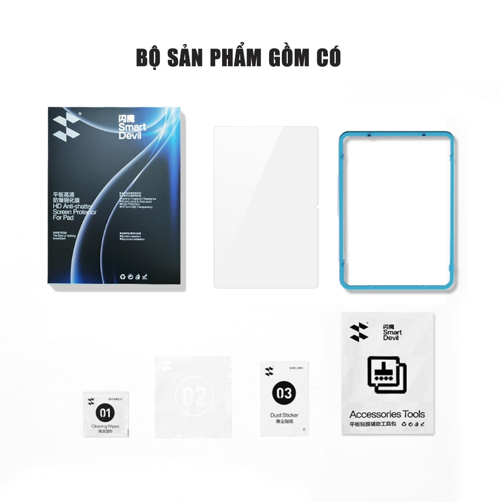 Kính cường lực Xiaomi Redmi Pad 2 full màn hình chính hãng Smart Devil có khung hỗ trợ dán