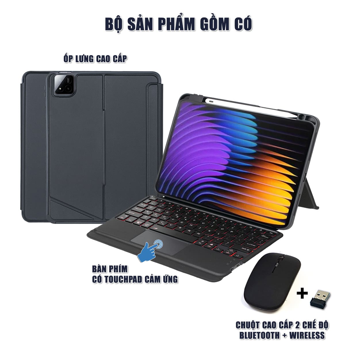 Ốp lưng Xiaomi Pad 7S Pro bao da cao cấp kèm bàn phím chuột cảm ứng 720 độ tách rời linh hoạt