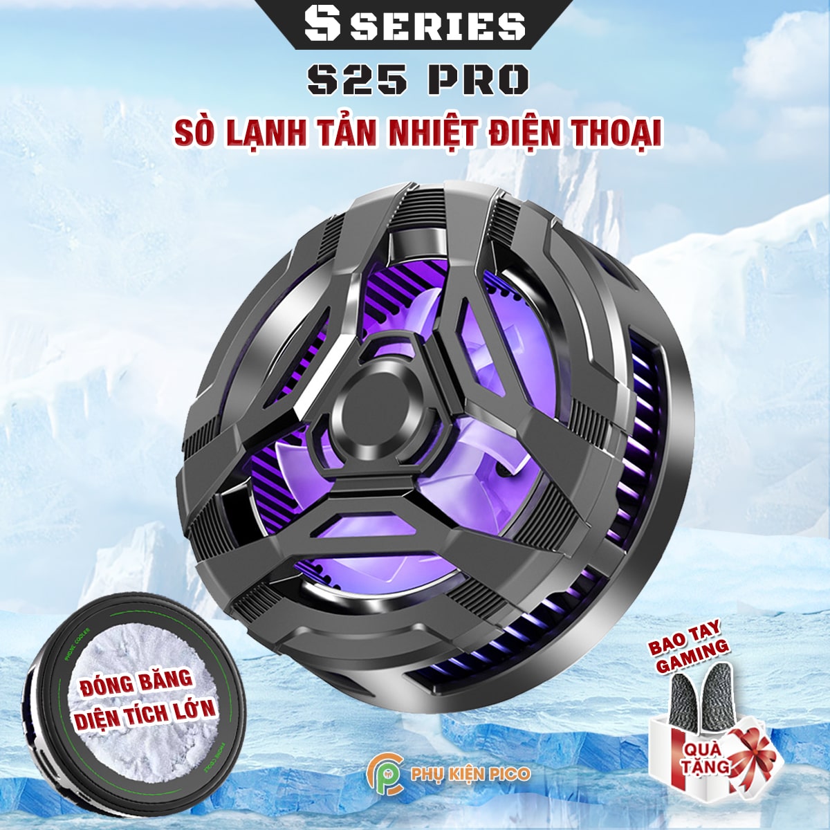 Quạt tản nhiệt điện thoại sò lạnh từ tính S25 Pro Led Gaming hỗ trợ tăng FPS Game Mobile Liên Quân Pubg Free Fire