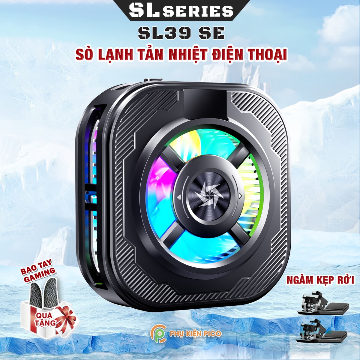 Quạt tản nhiệt điện thoại sò lạnh từ tính có ngàm kẹp rời SL39 SE Led RGB Gaming hỗ trợ tăng FPS Game Mobile Liên Quân Pubg FF