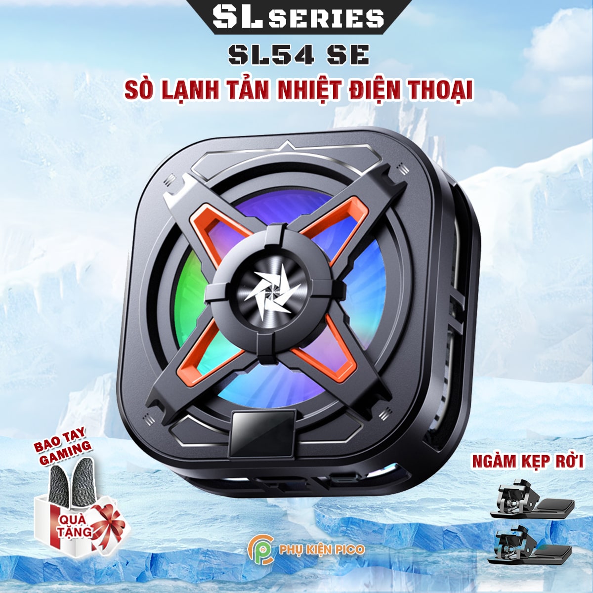Quạt tản nhiệt điện thoại sò lạnh từ tính có ngàm kẹp rời SL54 SE Led RGB Gaming hỗ trợ tăng FPS Game Mobile Liên Quân Pubg FF