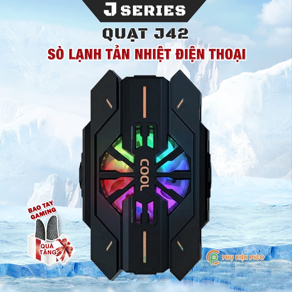 Quạt tản nhiệt điện thoại sò lạnh J42 Led RGB giảm nhiệt nhanh chơi game pubg freefire liên quân mobile