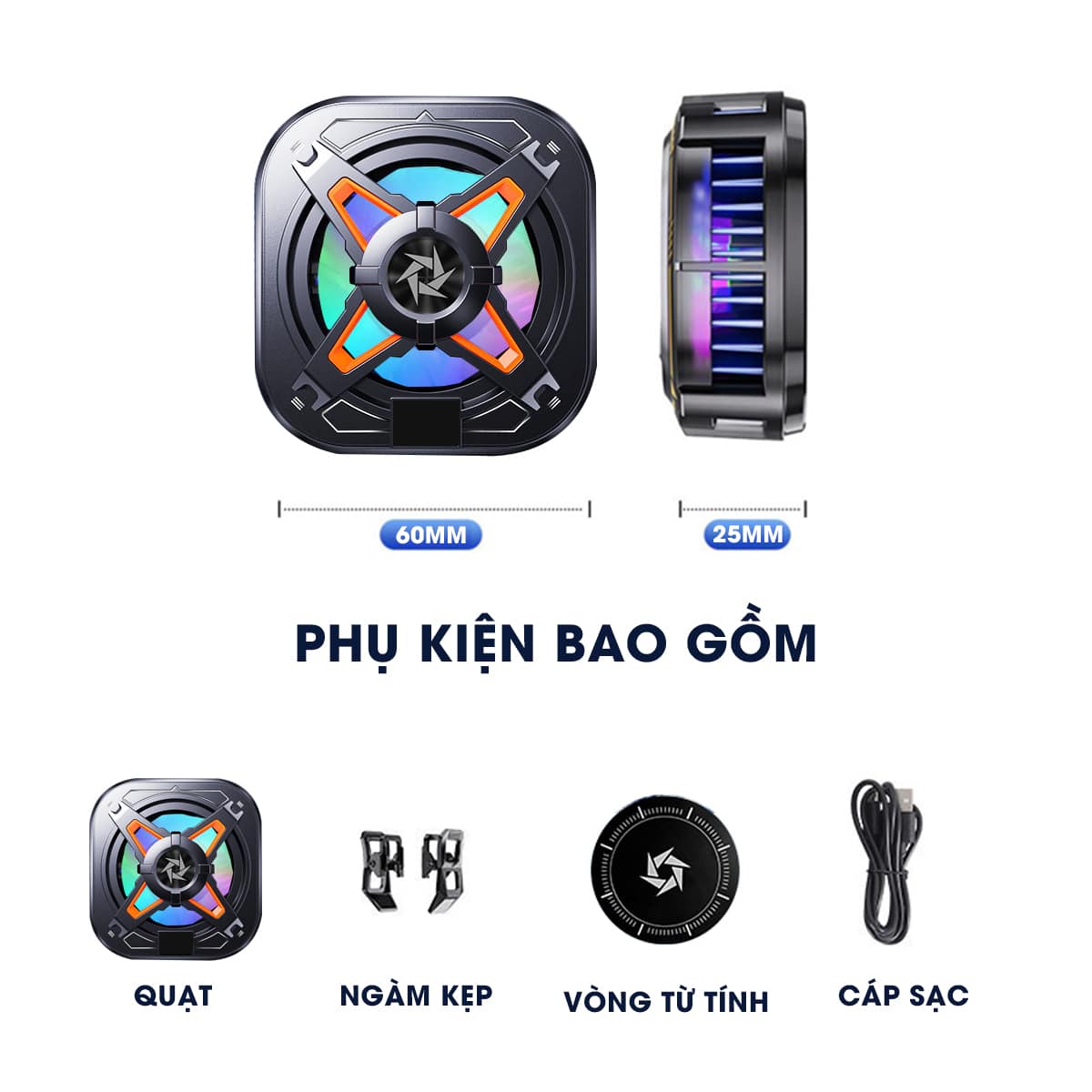 Quạt tản nhiệt điện thoại sò lạnh từ tính có ngàm kẹp rời SL54 SE Led RGB Gaming hỗ trợ tăng FPS Game Mobile Liên Quân Pubg FF
