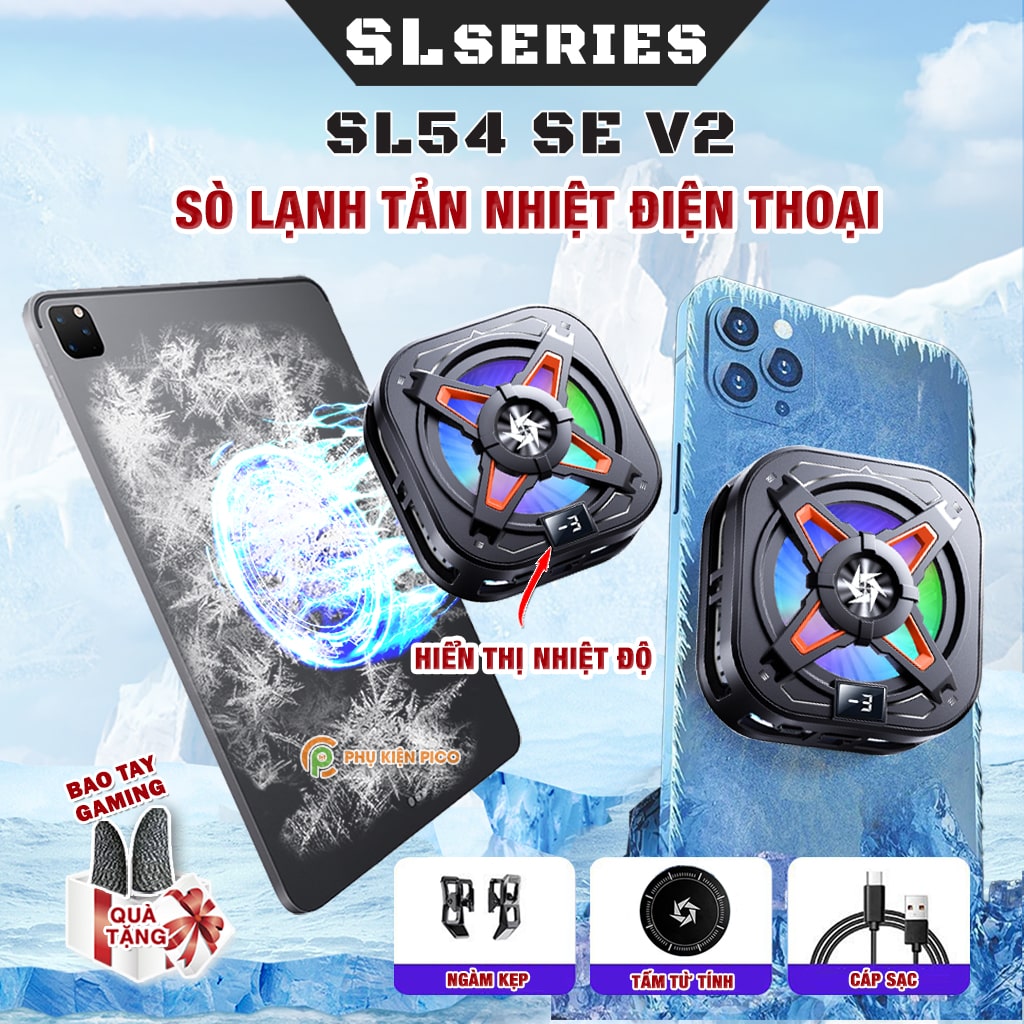 Quạt tản nhiệt điện thoại sò lạnh từ tính có ngàm kẹp rời SL54 SE V2 màn hình hiển thị nhiệt độ Led RGB Gaming