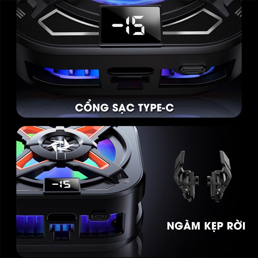 Quạt tản nhiệt điện thoại sò lạnh từ tính có ngàm kẹp rời SL54 SE V2 màn hình hiển thị nhiệt độ Led RGB Gaming