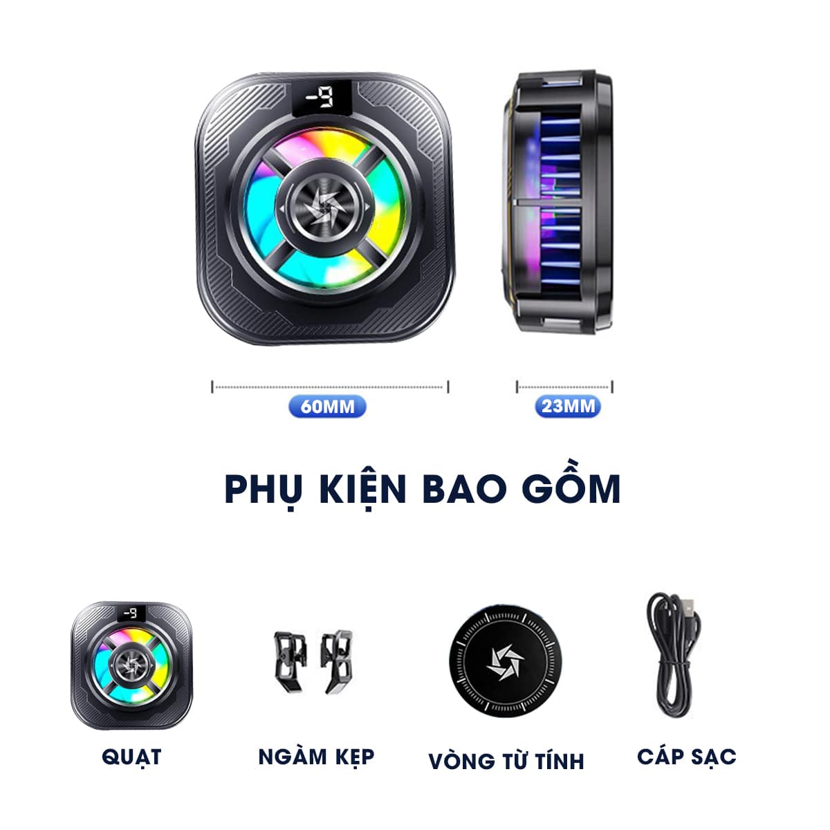 Quạt tản nhiệt điện thoại sò lạnh từ tính có ngàm kẹp rời SL39 SE V2 màn hình hiển thị nhiệt độ Led RGB Gaming