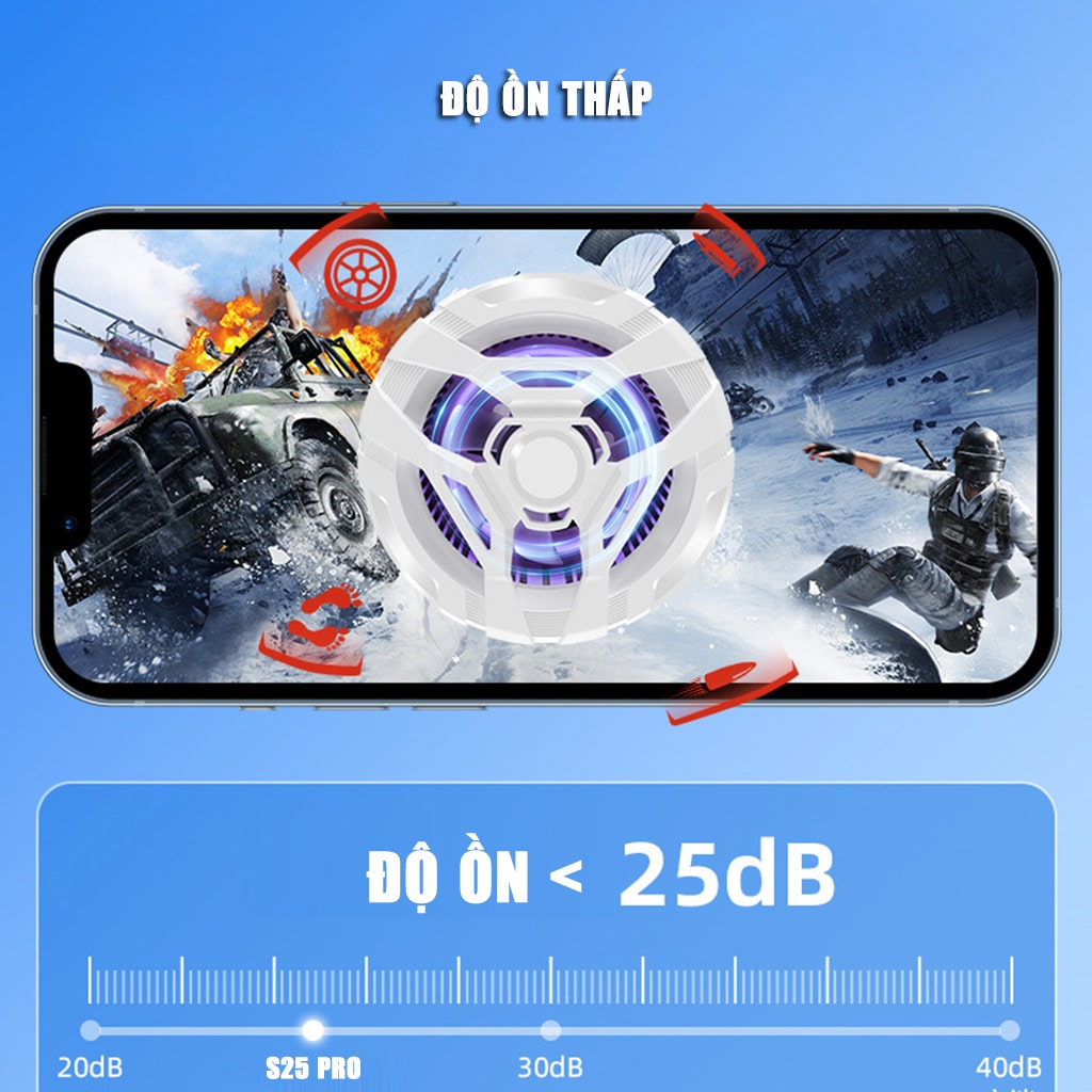 Quạt tản nhiệt điện thoại sò lạnh từ tính S25 Pro Led Gaming hỗ trợ tăng FPS Game Mobile Liên Quân Pubg Free Fire