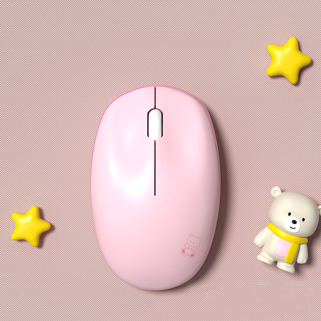 Chuột không dây Mofii M8AG Wireless 2.4G 1600DPI sử dụng cho máy tính, Laptop Chuột hồng dễ thương cute hình gấu