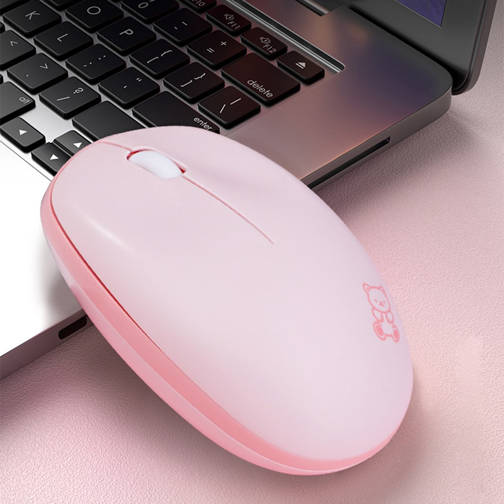 Chuột không dây Mofii M8AG Wireless 2.4G 1600DPI sử dụng cho máy tính, Laptop Chuột hồng dễ thương cute hình gấu