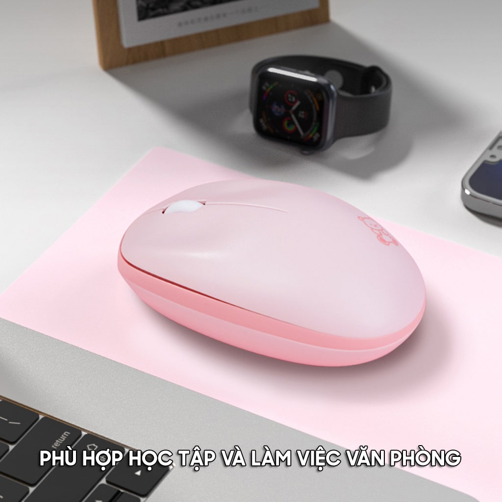 Chuột không dây Mofii M8AG Wireless 2.4G 1600DPI sử dụng cho máy tính, Laptop Chuột hồng dễ thương cute hình gấu