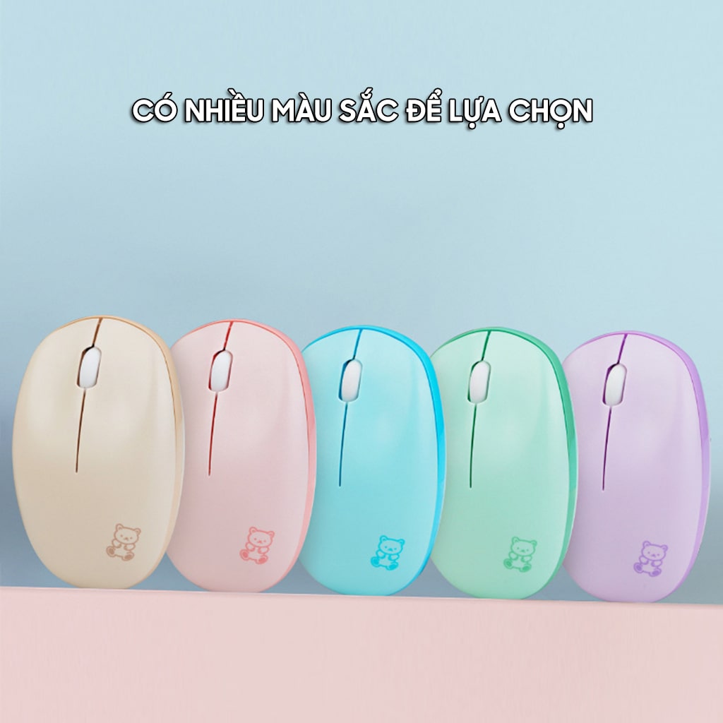 Chuột không dây Mofii M8AG Wireless 2.4G 1600DPI sử dụng cho máy tính, Laptop Chuột hồng dễ thương cute hình gấu