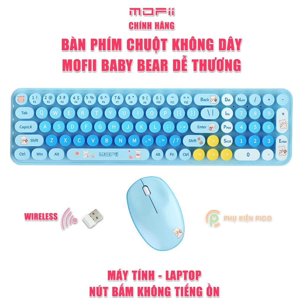 Bộ bàn phím chuột không dây Baby Bear - chuột máy tính không dây bàn phím MOFII hồng dễ thương Wireless