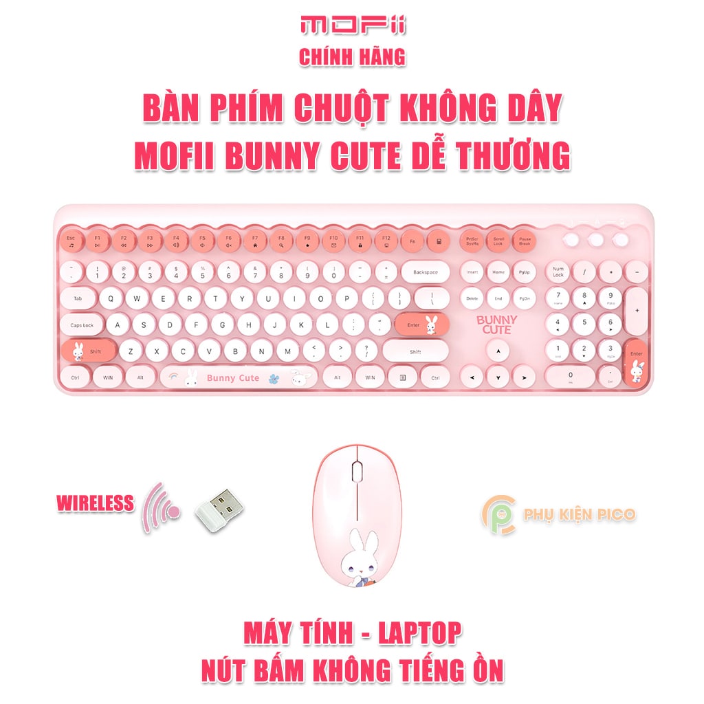 Bộ bàn phím chuột không dây Bunny Cute - chuột máy tính không dây bàn phím MOFII hồng dễ thương Wireless
