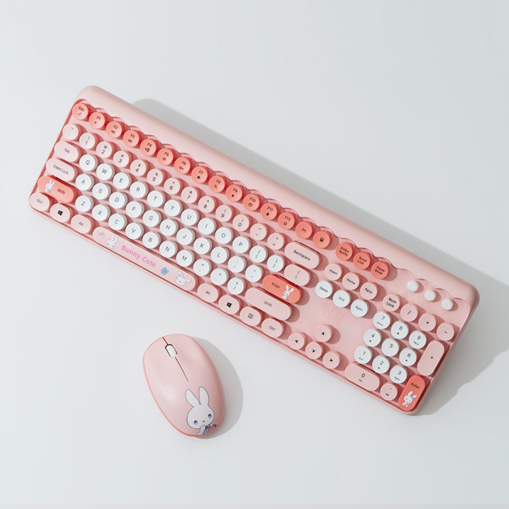 Bộ bàn phím chuột không dây Bunny Cute - chuột máy tính không dây bàn phím MOFII hồng dễ thương Wireless