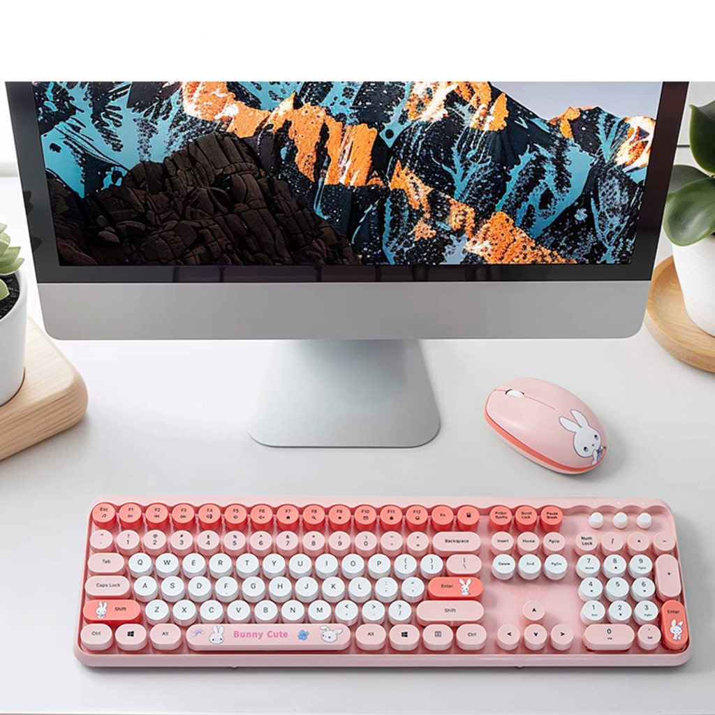 Bộ bàn phím chuột không dây Bunny Cute - chuột máy tính không dây bàn phím MOFII hồng dễ thương Wireless