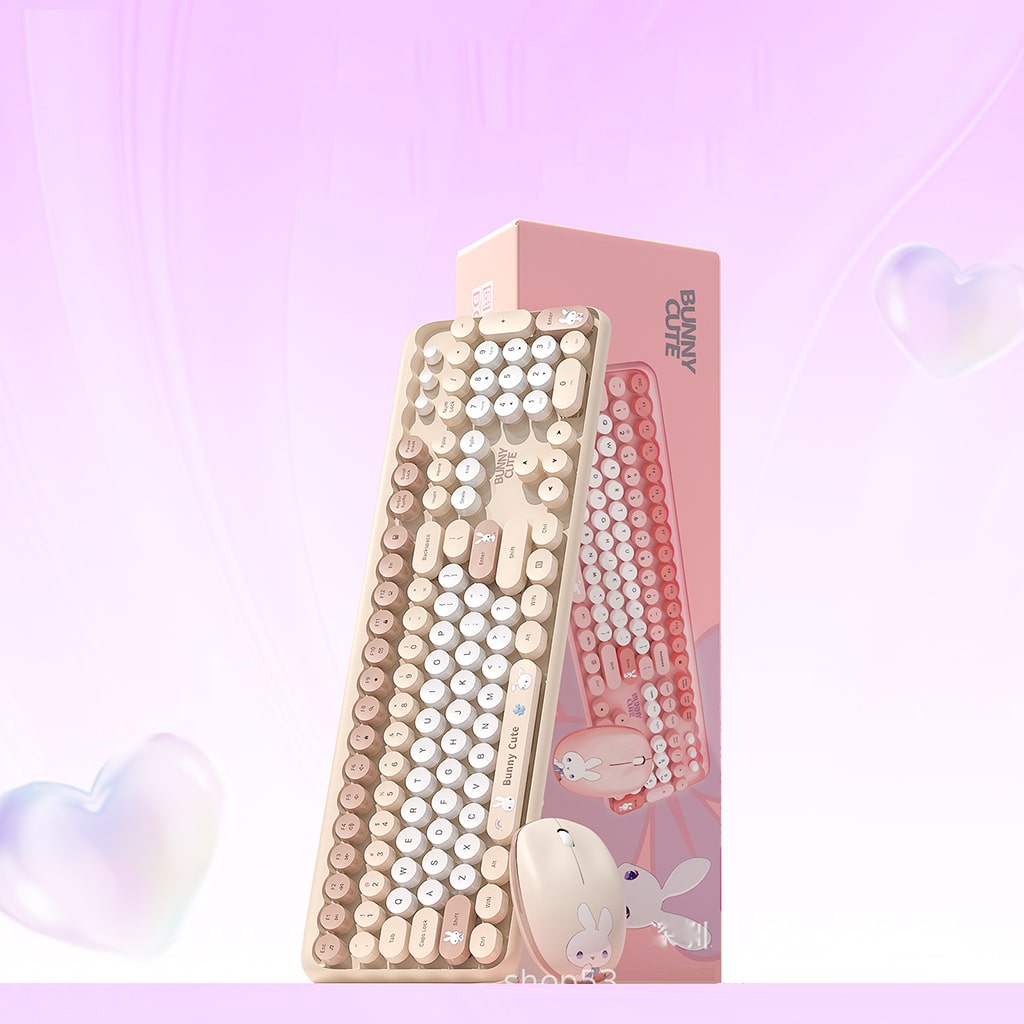 Bộ bàn phím chuột không dây Bunny Cute - chuột máy tính không dây bàn phím MOFII hồng dễ thương Wireless