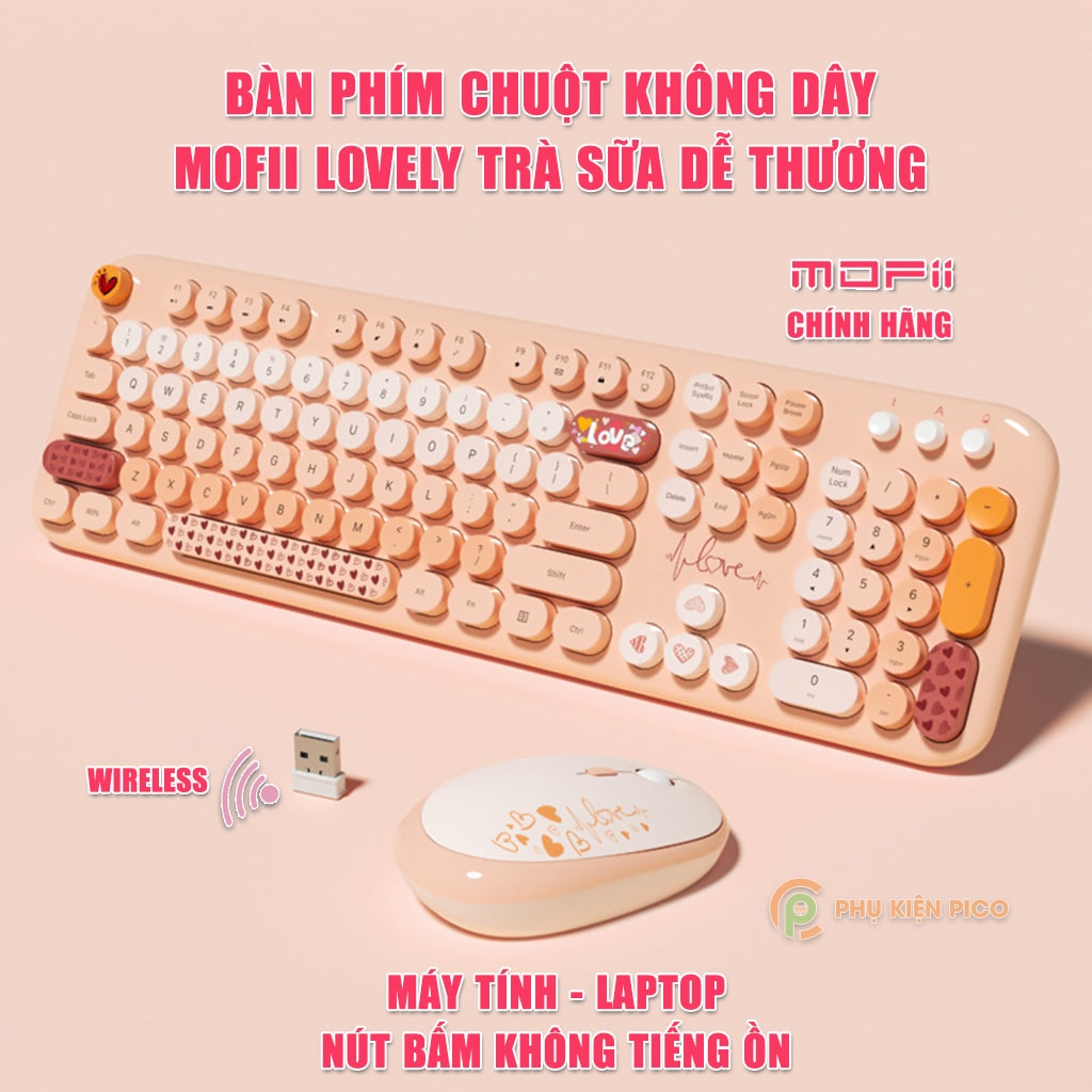 Bộ bàn phím chuột không dây cute Lovely - chuột máy tính không dây bàn phím MOFII hồng dễ thương Wireless