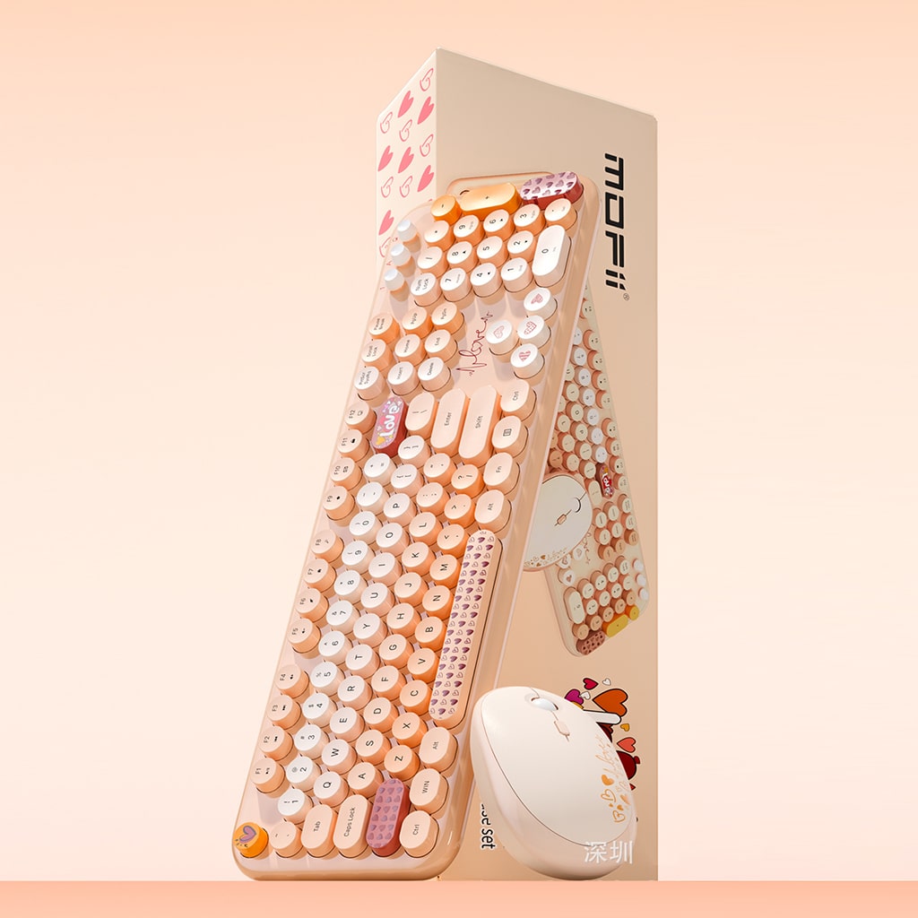 Bộ bàn phím chuột không dây cute Lovely - chuột máy tính không dây bàn phím MOFII hồng dễ thương Wireless