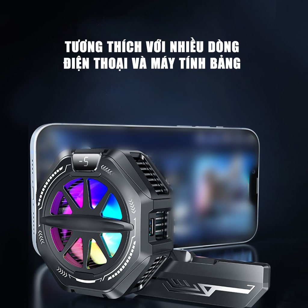 Quạt tản nhiệt điện thoại sò lạnh từ tính K13 Max chỉnh nhiệt AI Led RGB hiển thị nhiệt độ công suất 15W có ngàm kẹp rời