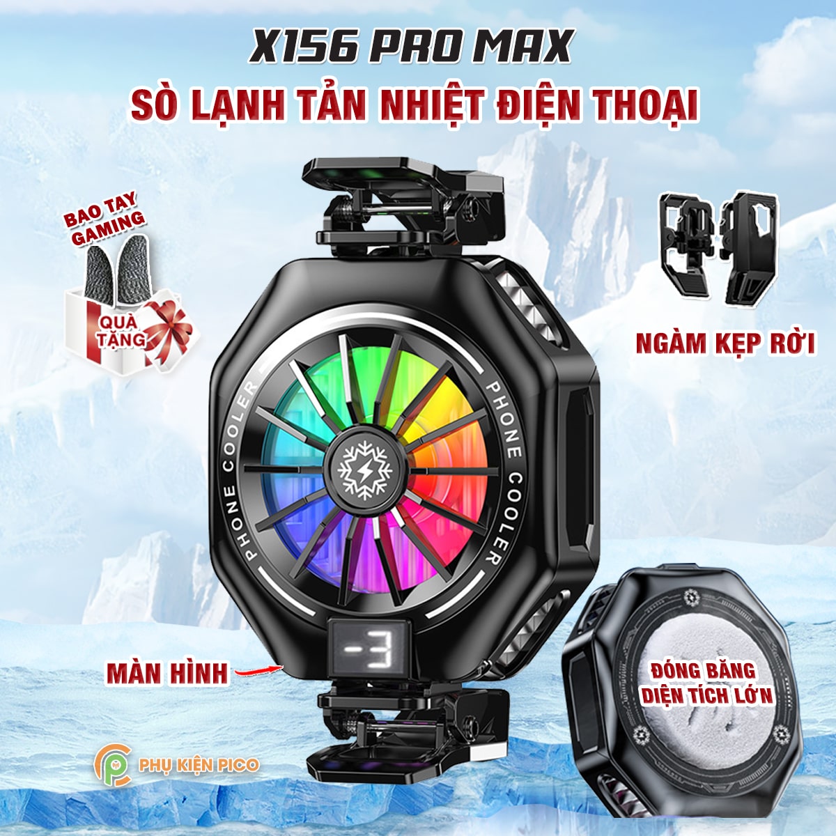 Quạt tản nhiệt điện thoại sò lạnh từ tính có ngàm kẹp rời X156 Pro Max 24W Led RGB Gaming hỗ trợ tăng FPS Game Mobile Liên Quân Pubg FF