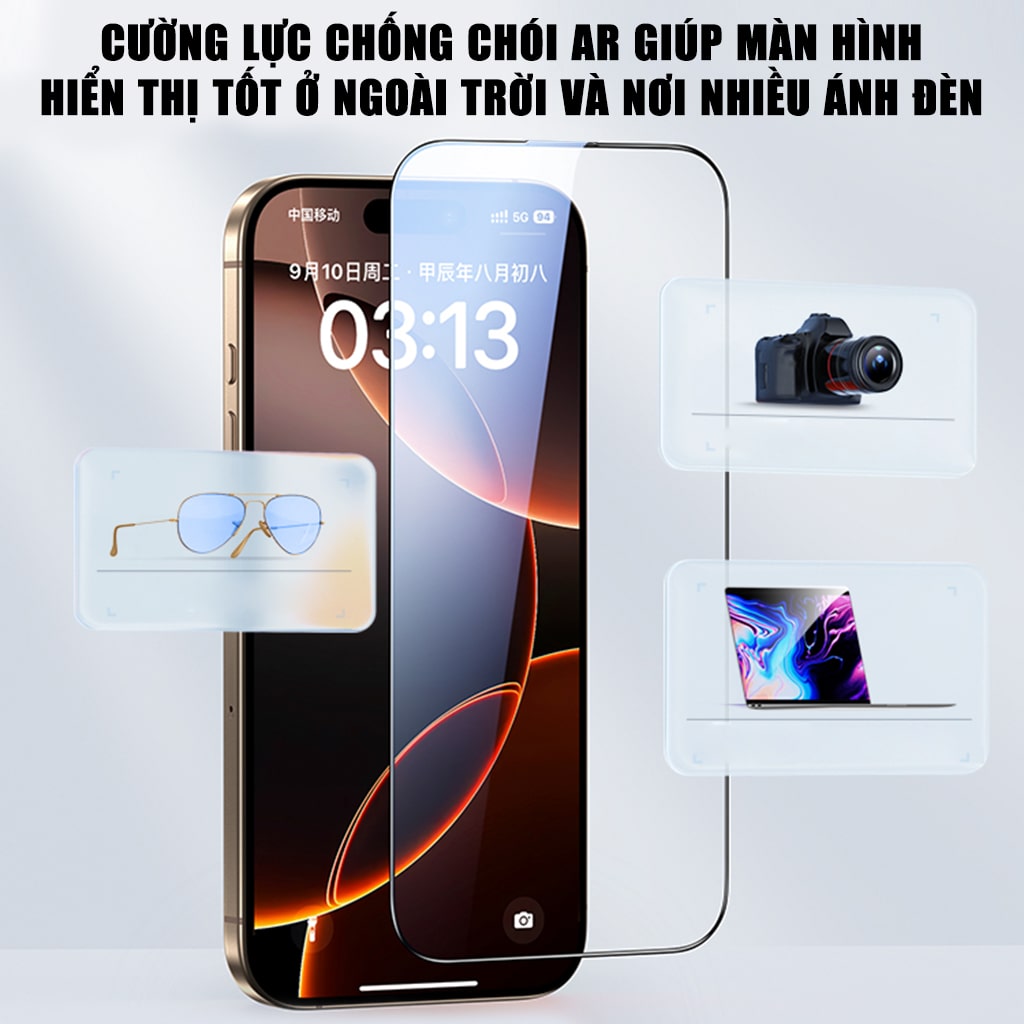 Kính cường lực Iphone 17 Pro Max chống chói AR Anti-Reflection full màn hình nhận vân tay Smart Devil