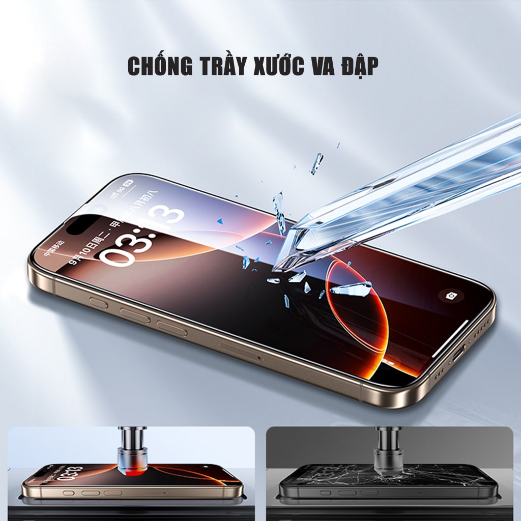 Kính cường lực Iphone 17 Pro Max chống chói AR Anti-Reflection full màn hình nhận vân tay Smart Devil
