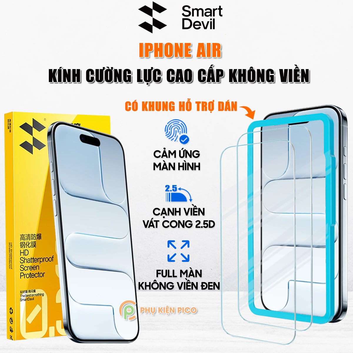 Kính cường lực Iphone 17 Air trong suốt full màn hình không viền Smart Devil