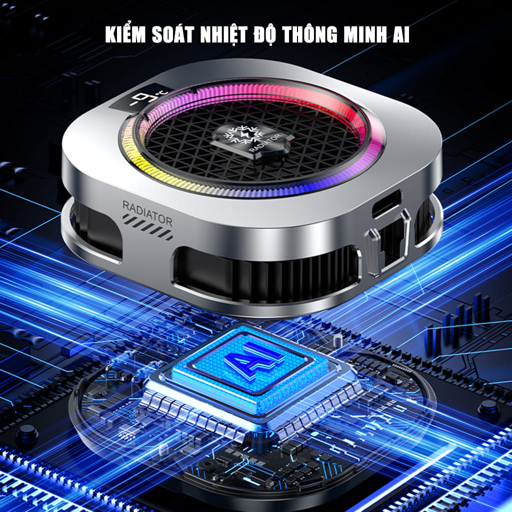 Quạt tản nhiệt điện thoại sò lạnh cao cấp TH16 Pro AI 24W kiểm soát nhiệt thông minh AI Led RGB làm lạnh không tụt FPS khi chơi game PUBG