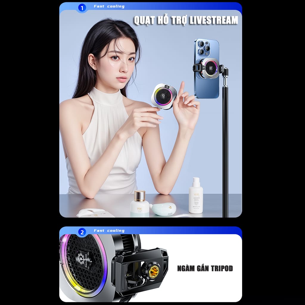 Quạt tản nhiệt điện thoại sò lạnh cao cấp TH16 Pro AI 24W kiểm soát nhiệt thông minh AI Led RGB làm lạnh không tụt FPS khi chơi game PUBG