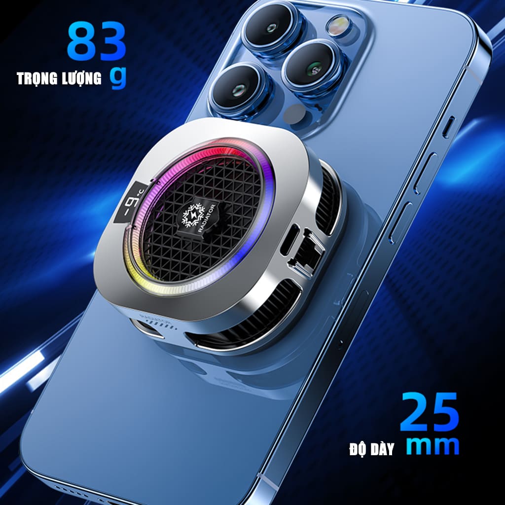 Quạt tản nhiệt điện thoại sò lạnh cao cấp TH16 Pro AI 24W kiểm soát nhiệt thông minh AI Led RGB làm lạnh không tụt FPS khi chơi game PUBG