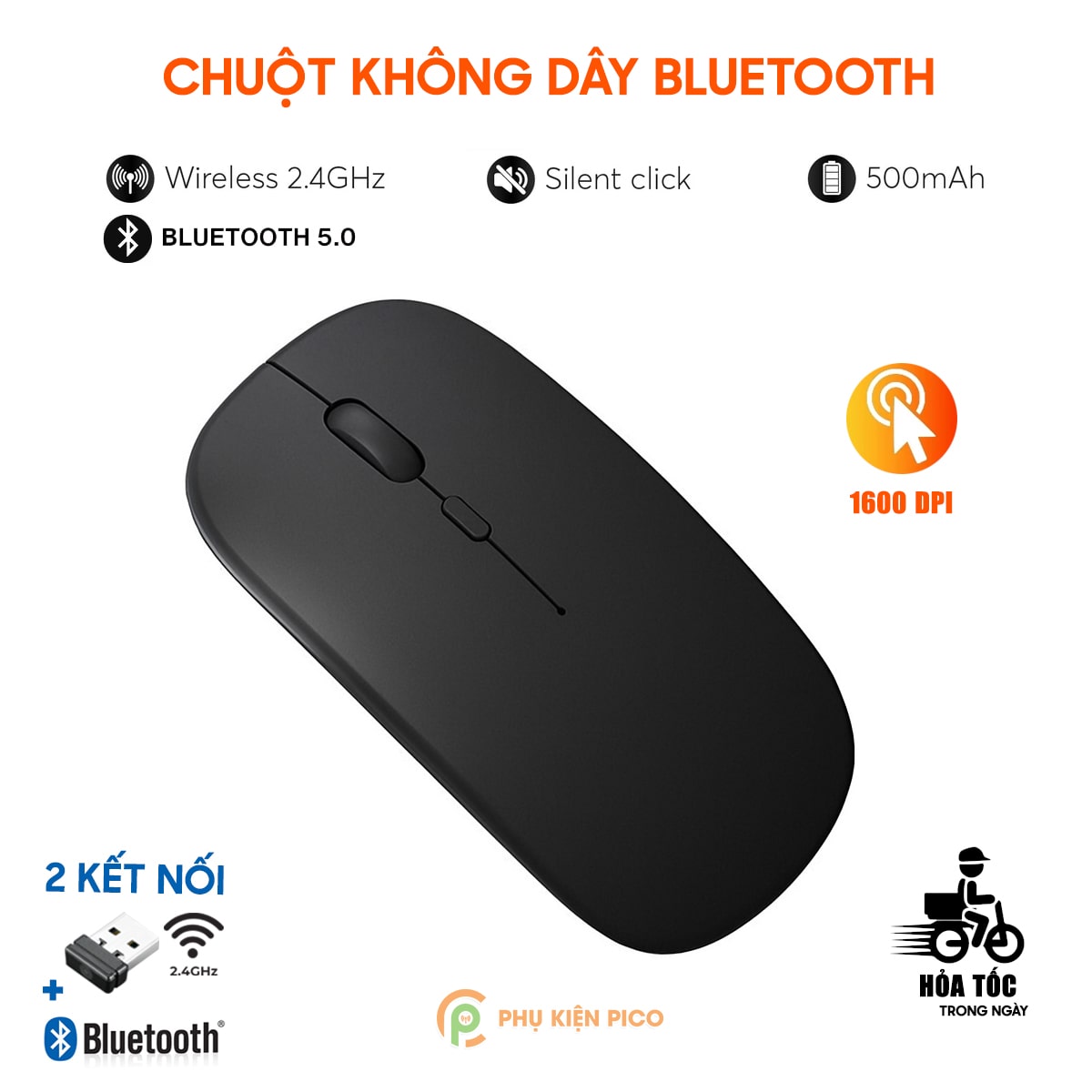 Chuột không dây Bluetooth Wireless 2.4G im lặng siêu mỏng pin sạc có đèn LED dùng làm việc chơi game văn phòng
