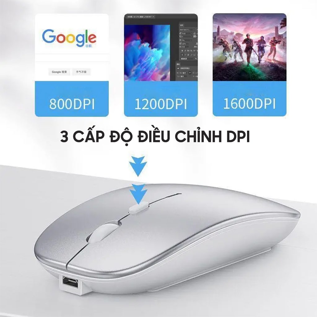 Chuột không dây Bluetooth Wireless 2.4G im lặng siêu mỏng pin sạc có đèn LED dùng làm việc chơi game văn phòng