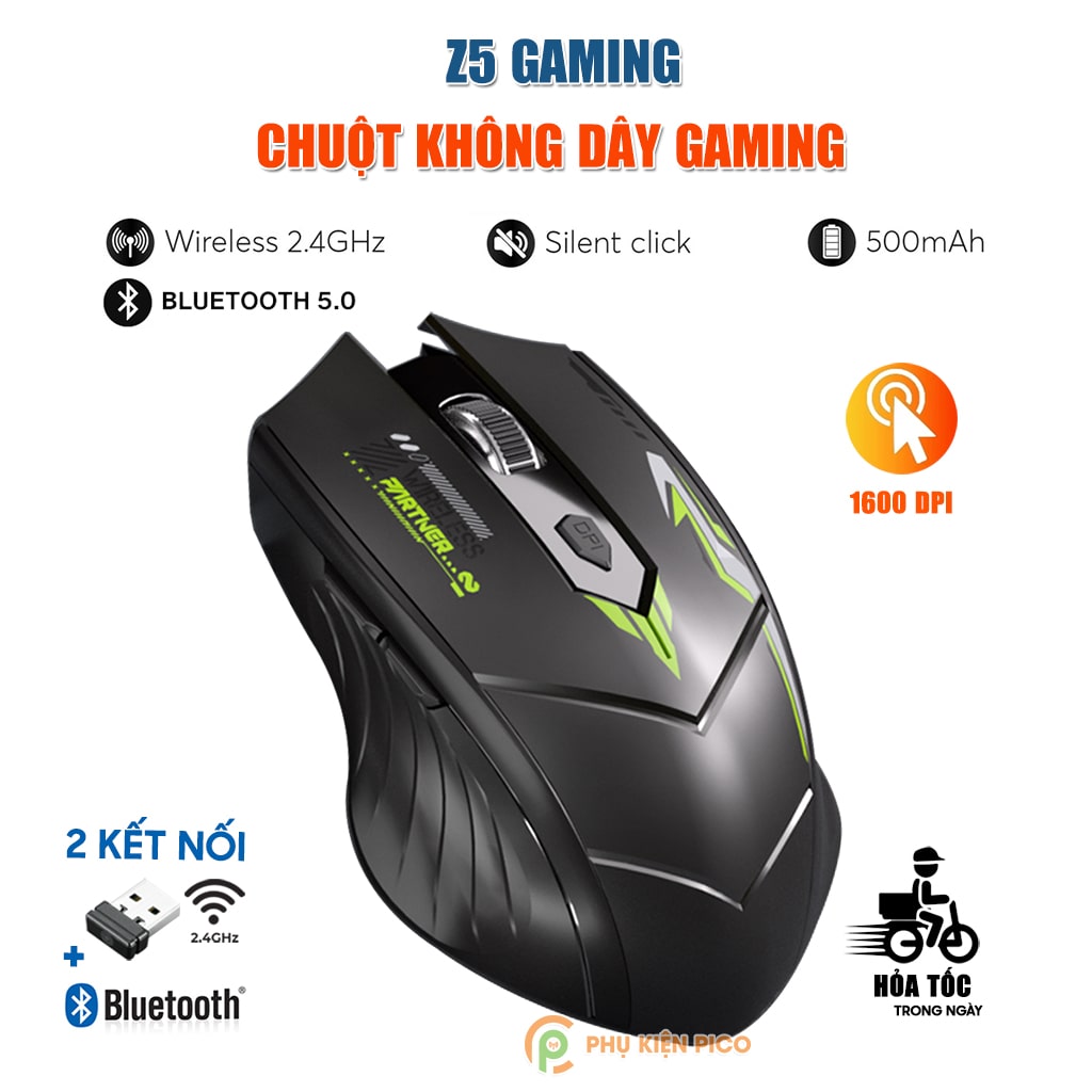 Chuột không dây Bluetooth Wireless 2.4G Z5 Gaming pin sạc 500mAh 6 nút bấm dùng chơi game làm việc máy tính văn phòng