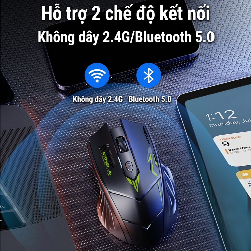 Chuột không dây Bluetooth Wireless 2.4G Z5 Gaming pin sạc 500mAh 6 nút bấm dùng chơi game làm việc máy tính văn phòng