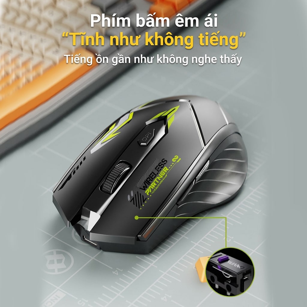 Chuột không dây Bluetooth Wireless 2.4G Z5 Gaming pin sạc 500mAh 6 nút bấm dùng chơi game làm việc máy tính văn phòng