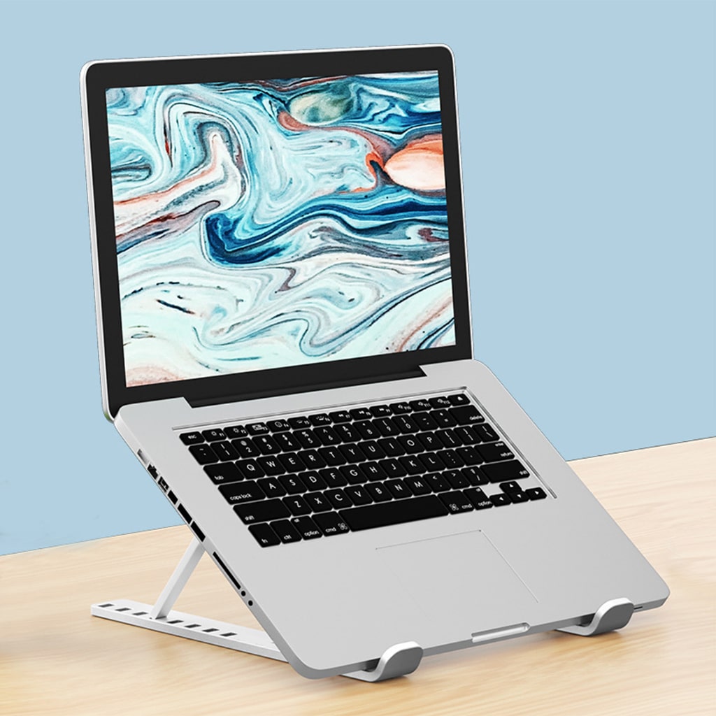 Giá đỡ tản nhiệt laptop Ipad E1 bằng nhựa gấp gọn đế tản nhiệt 8 nấc điều chỉnh độ cao giá rẻ màu bạc