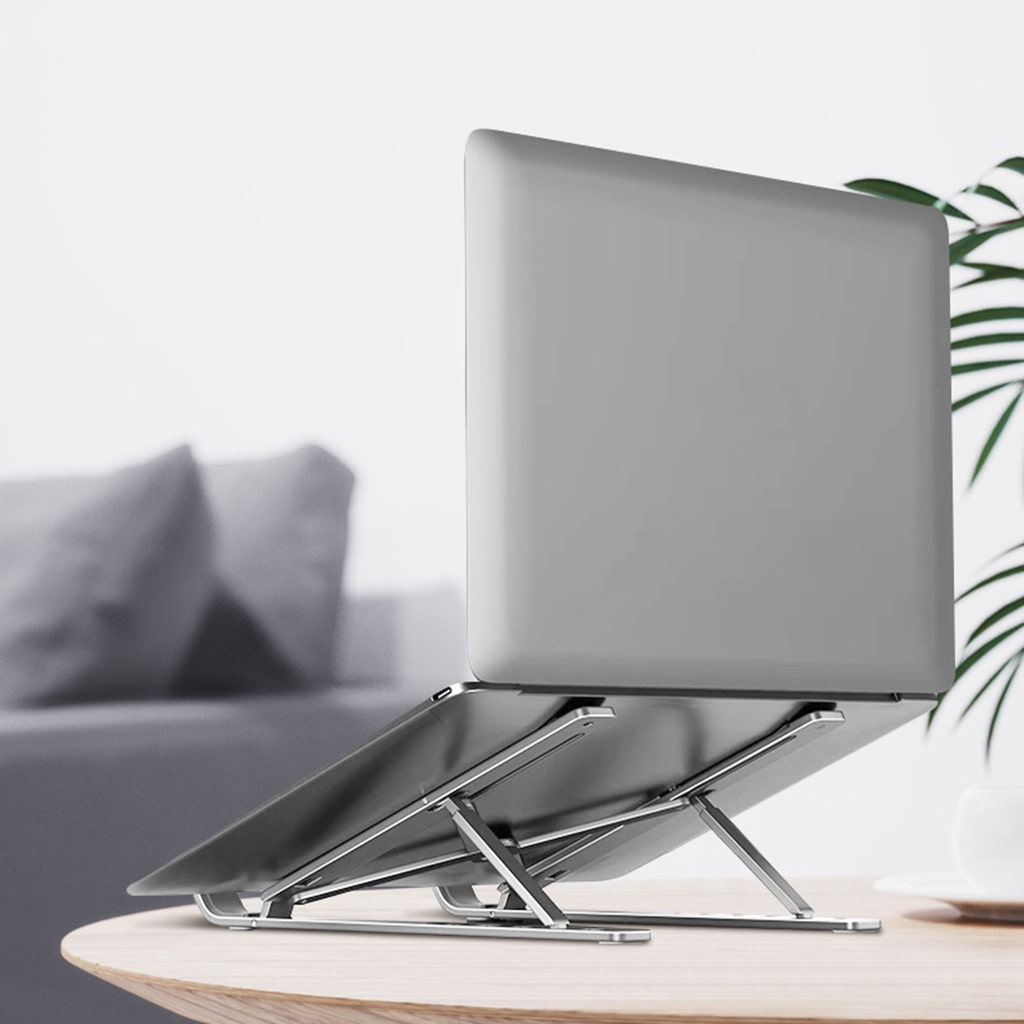 Giá đỡ tản nhiệt laptop Ipad E2 hợp kim nhôm cao cấp gấp gọn đế tản nhiệt 7 nấc điều chỉnh độ cao màu bạc