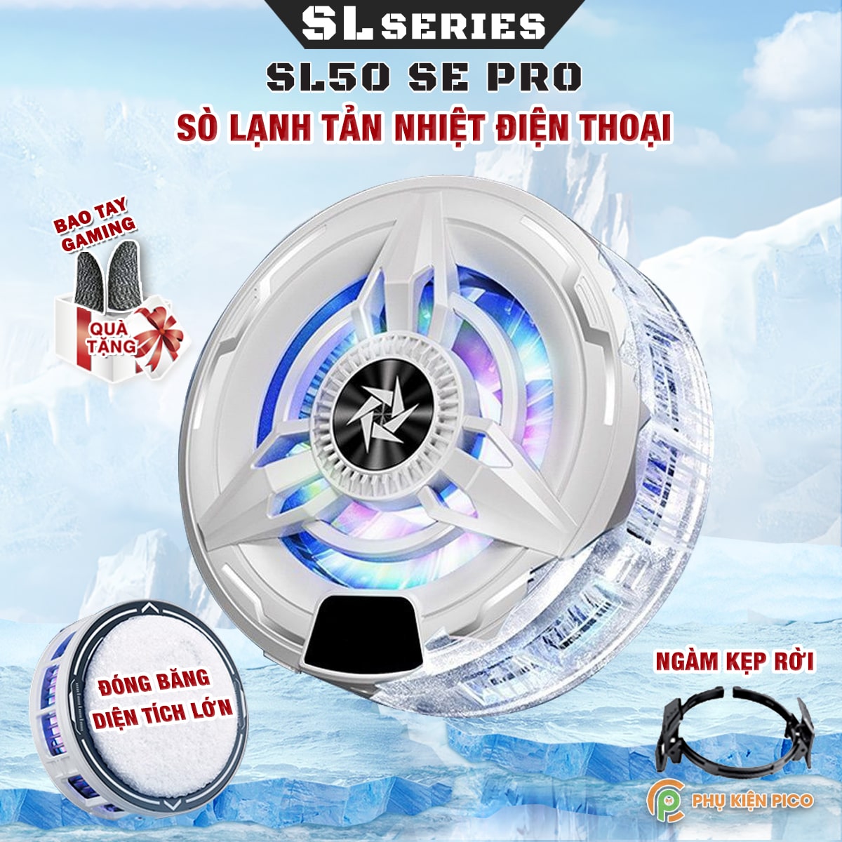 Quạt tản nhiệt điện thoại sò lạnh từ tính SL50 SE Pro đóng băng bề mặt có ngàm kẹp rời đèn Led RGB Gaming