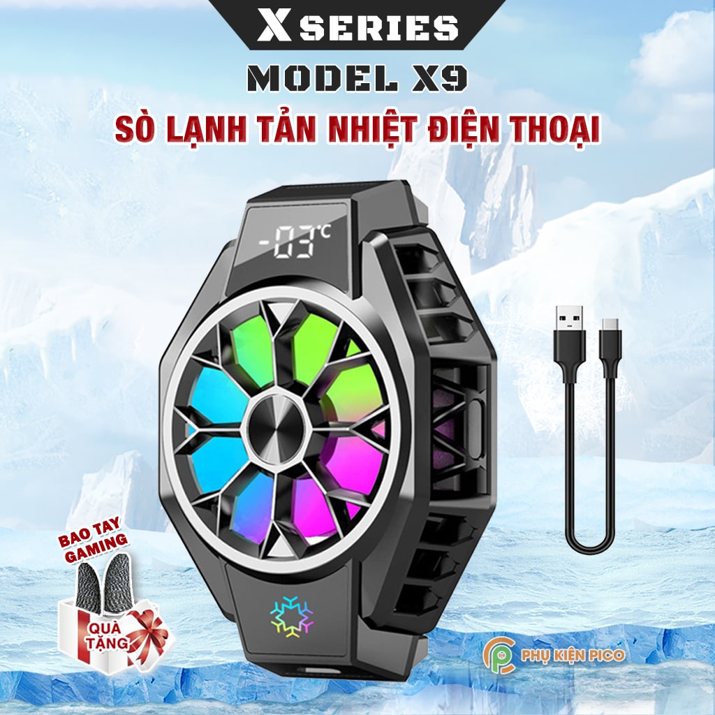 Quạt tản nhiệt điện thoại sò lạnh X9 Led RGB Gaming hỗ trợ tăng FPS Game Mobile Liên Quân Pubg FF