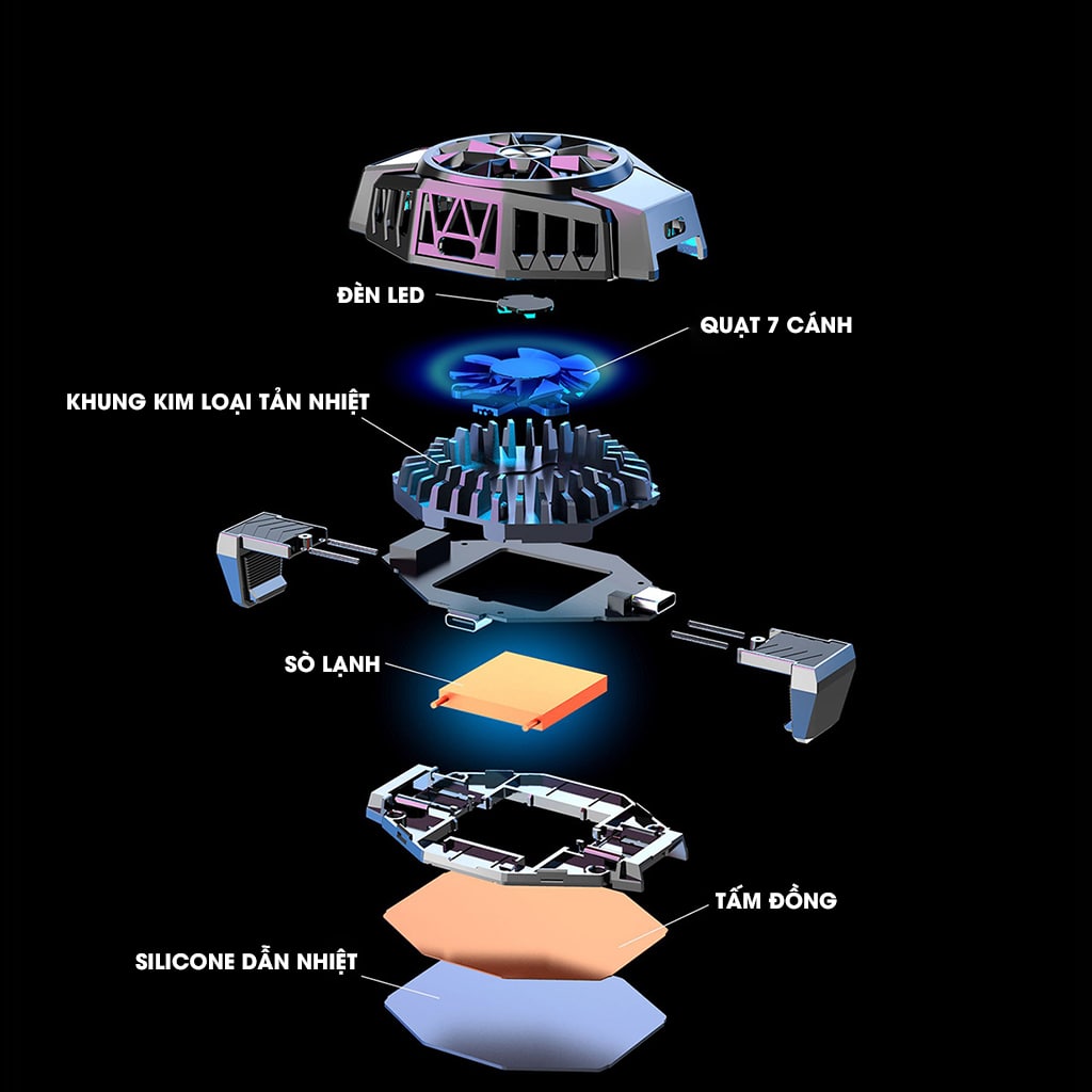 Quạt tản nhiệt điện thoại sò lạnh X9 Led RGB Gaming hỗ trợ tăng FPS Game Mobile Liên Quân Pubg FF
